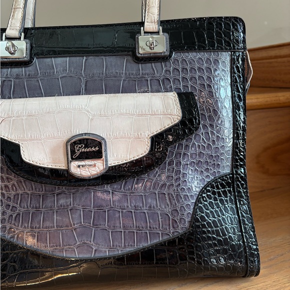 Guess Large Colorblock Shoulder Bag with Croc Texture - Picture 2 of 6